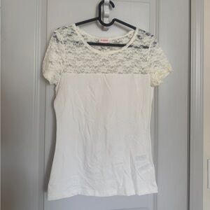 H&M Conscious Collection white T Shirt With Floral Lace Detail Size S
